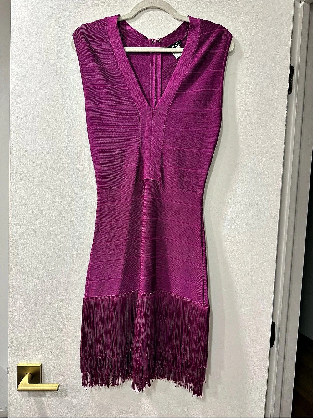 Venus Bandage Fringe Dress Pink Size 6
